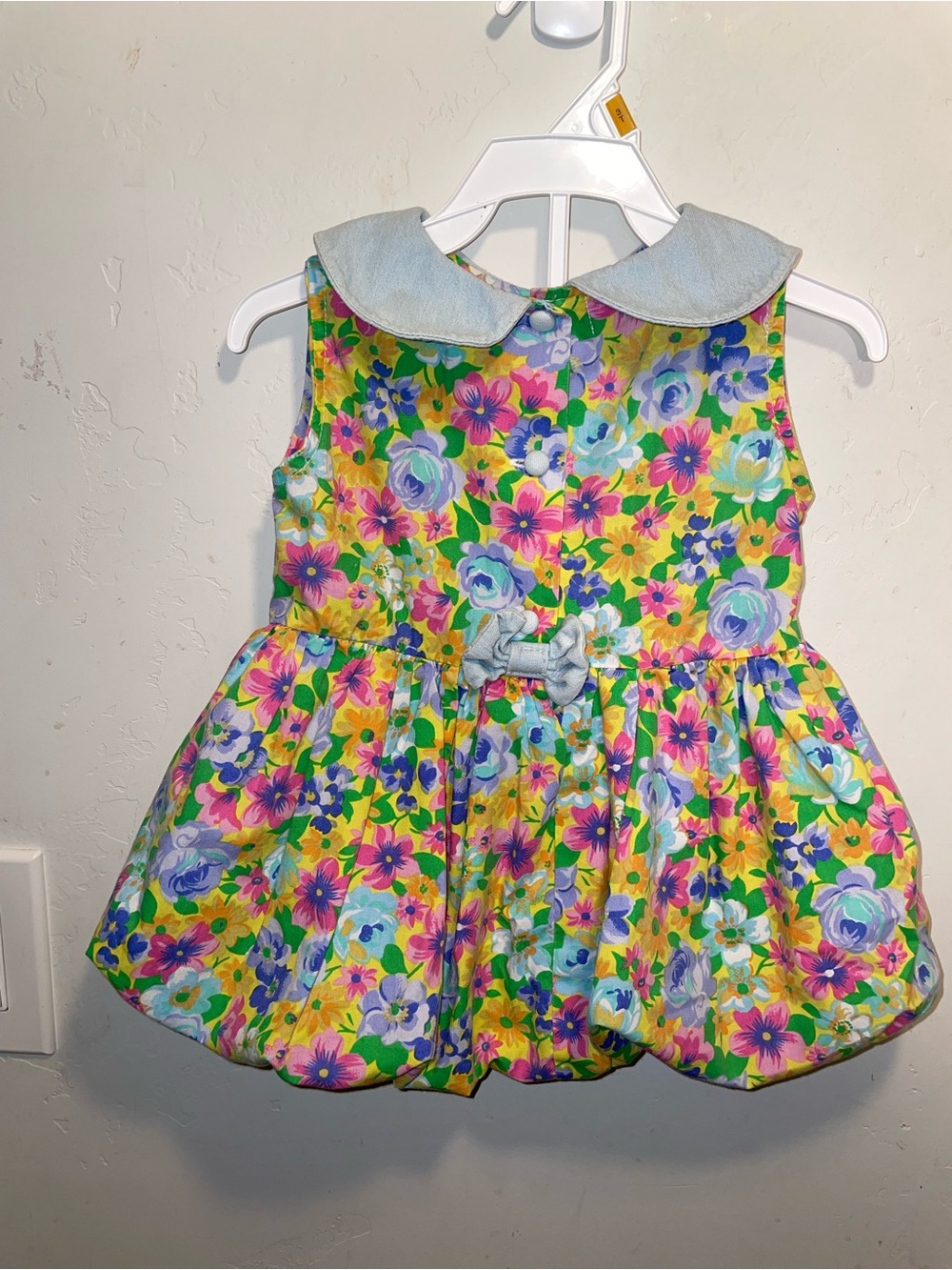 Vintage Baby Beluga Girls Floral Bubble Dress with Peter Pan Collar